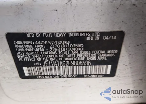 2015 Subaru Wrx from USA, damaged, VIN JF1VA1A62F9808596